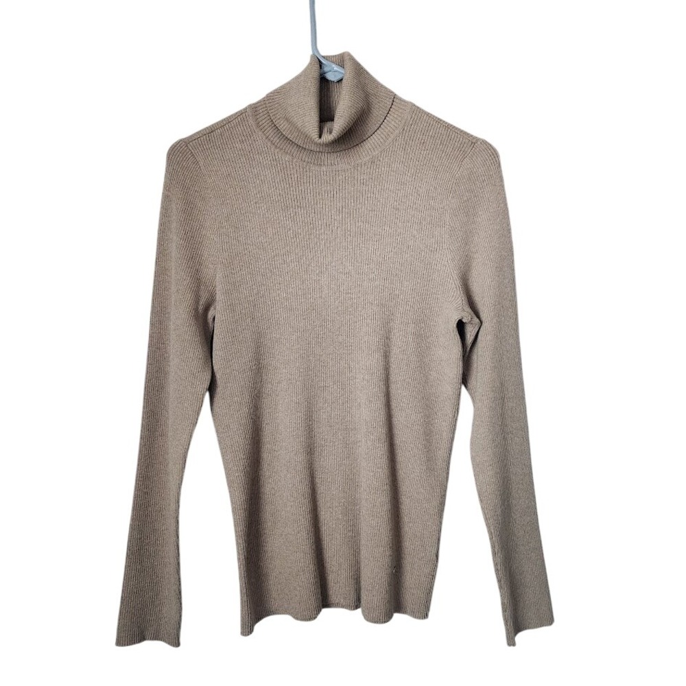 LAUREN RALPH LAUREN Ribbed Turtleneck Sweater Jumper minimalist cream tan L